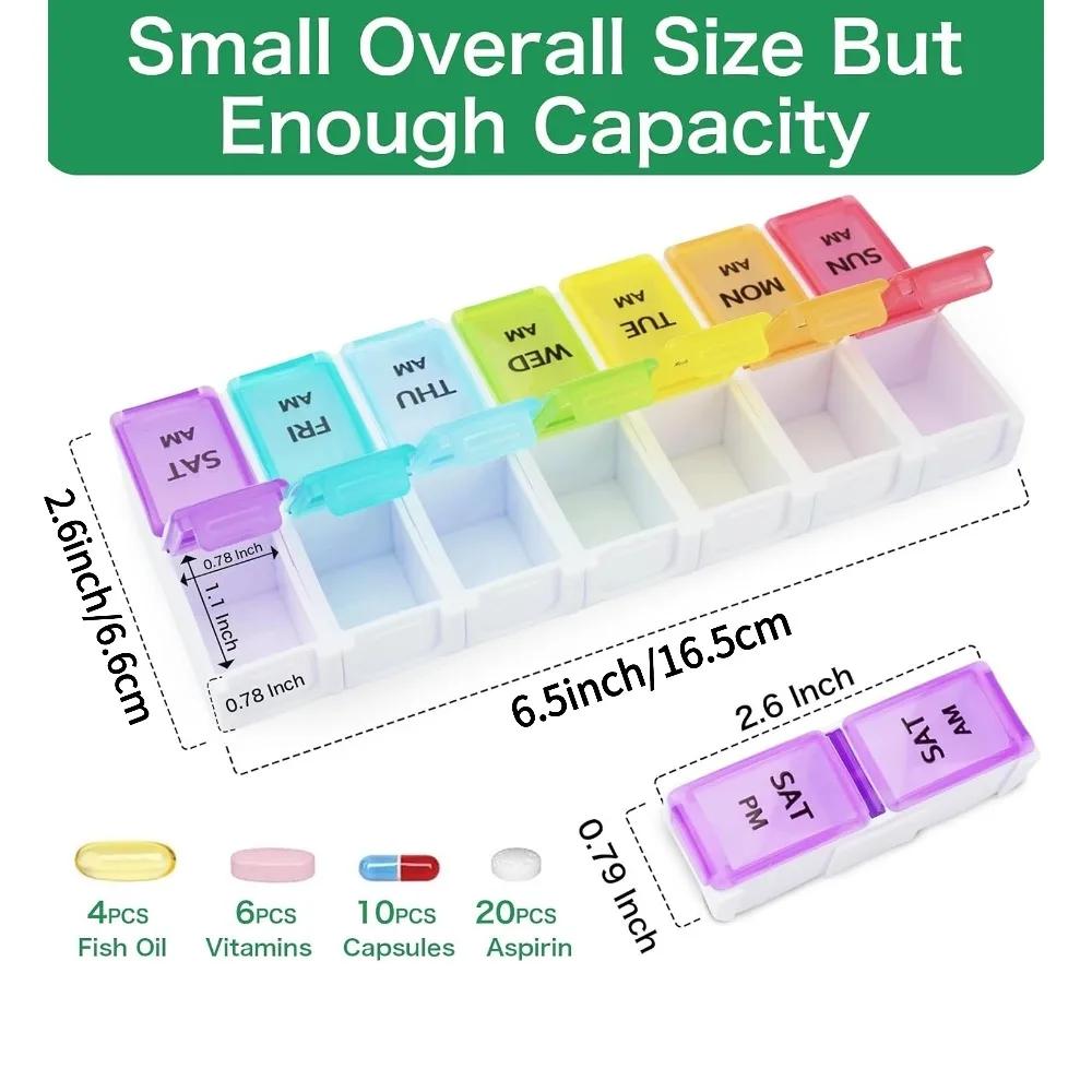 New Hot Premuim Portable Detachable Weekly Pill Organizer Case Box Twice A Day 7 Day Container Medicine for Vitamins Supplement