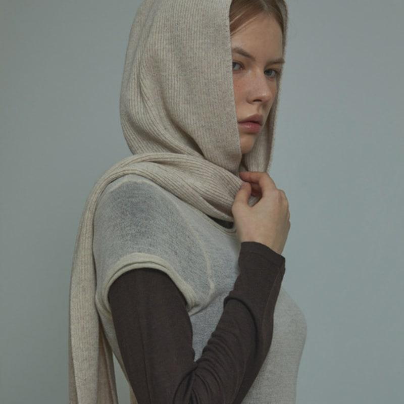 White Project HOOD VIRGIN WOOL KNIT MUFFLER_OATMEAL
