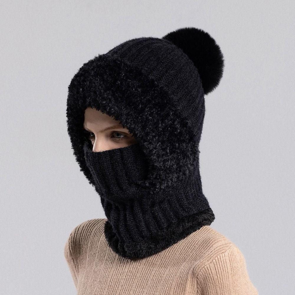 Windproof Winter Hat Fluff Knitted Beanies Hat Simple Hooded Cap Cycling