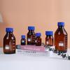 Blue Cap Transparent Glass Reagent Bottle with Scale, Brown Round Sampling Bottle
