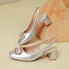 Baotou Sandals Women's Summer 2025 New One-word with Silver High Heels, Not Tired of Square Feet, Medium Thick Heels, Single Shoes