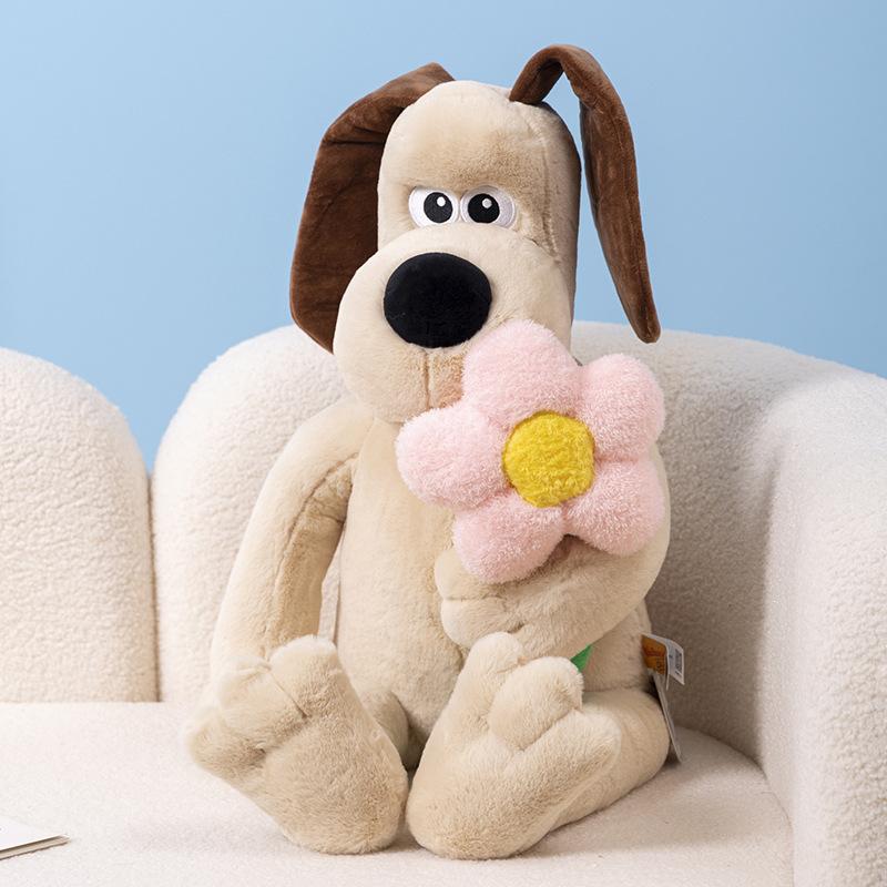 Standing Headmaster Dog with Rope Tie Cake Bread Red Heart Pink Flower Doll Cute Doll Plush Doll