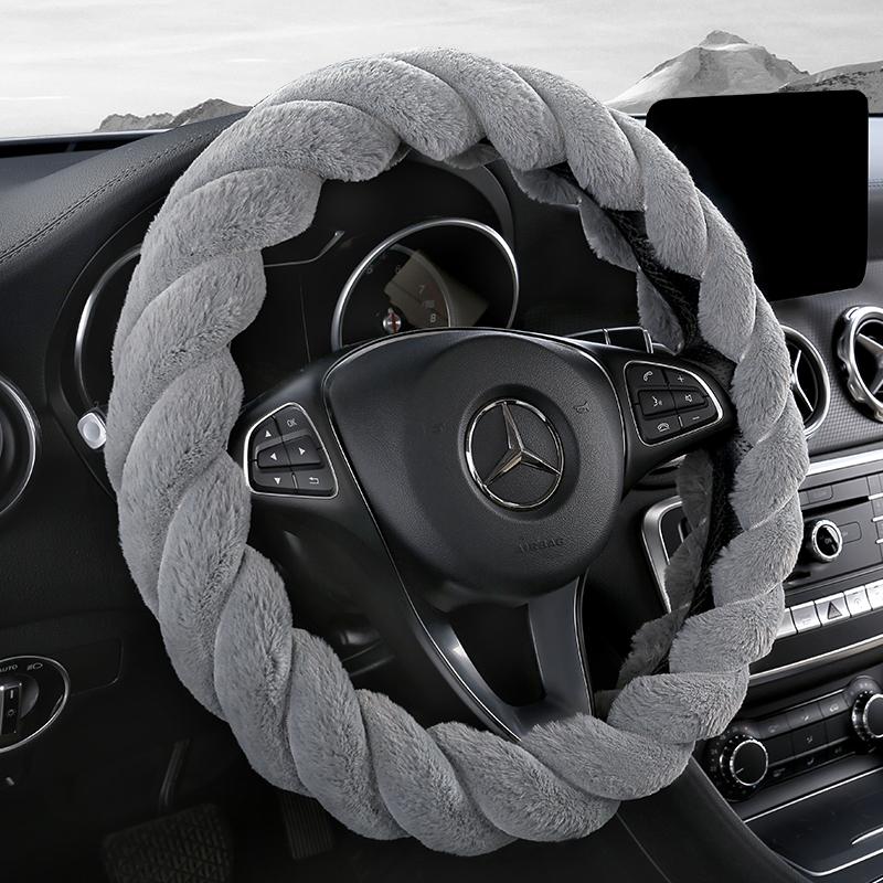 Fashion Plush Universal Female Winter Steering Wheel Cover Cartoon Decorative Non-slip Handle Cover Fits 14.5-15in Diameter
