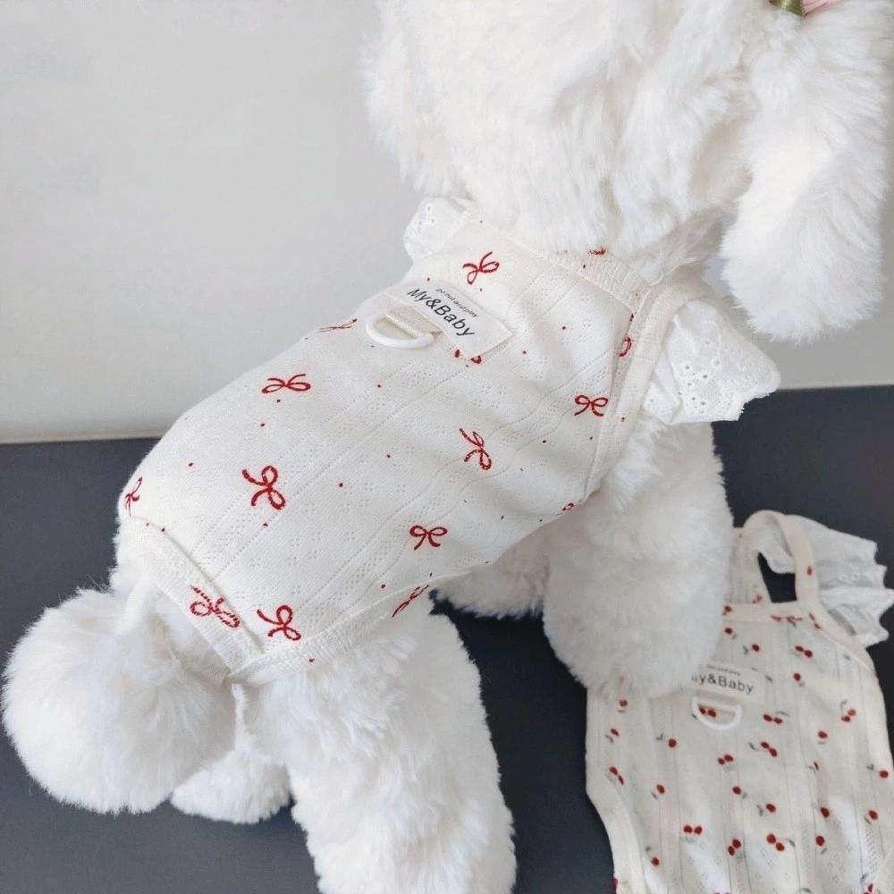 

Bow Print Dog T-Shirt Flying Sleeve Wrap Belly Suit Cute Dog Sleeveless Clothes Outdoor Activities S-Style B