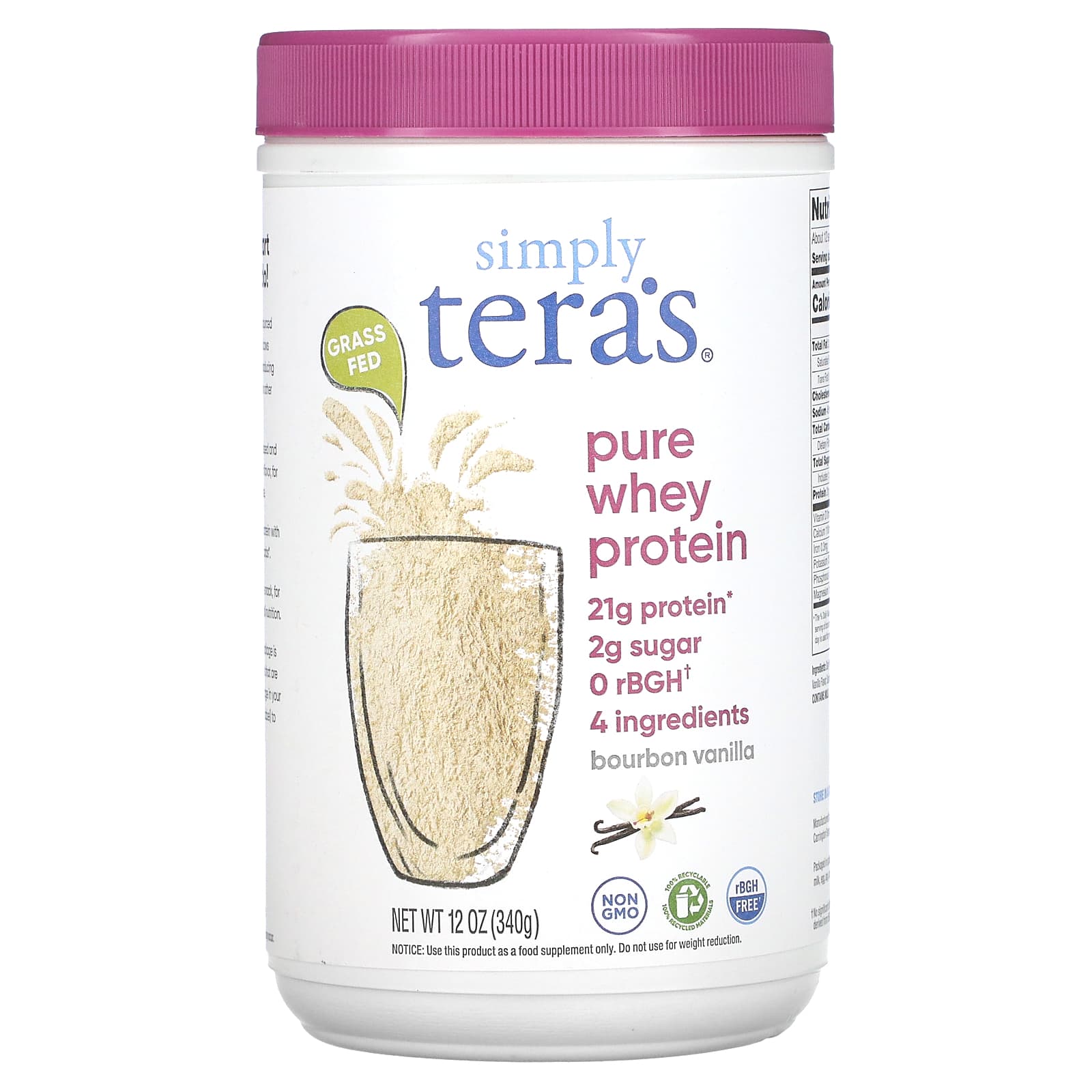 

Simply Tera s, Grass-Fed, Simply Pure Whey Protein, Bourbon Vanilla, 12 oz (340 g)