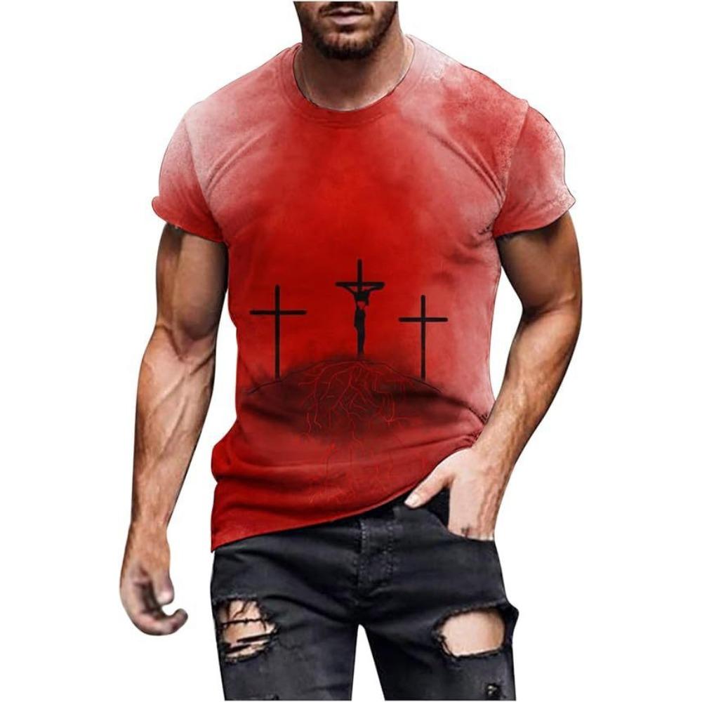 3D digitally printed men's T-shirt, casual crew neck short sleeves