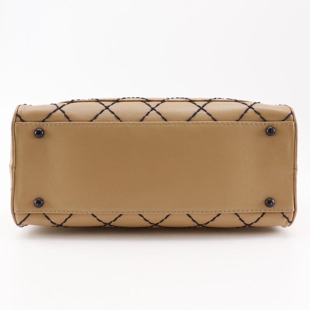 Chanel Wild Stitch Tote Bag A14693 Beige Calfskin Women Used