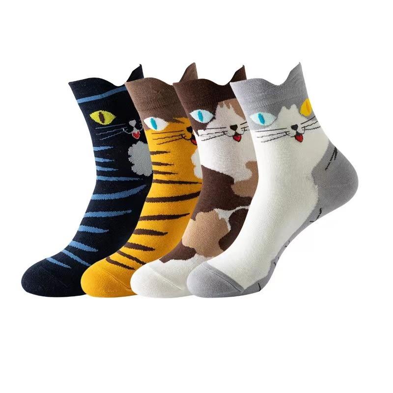 4 Pair Women Students Funny Socks Cute Cartoon Fun Funky Cat Warm Ladies Sock