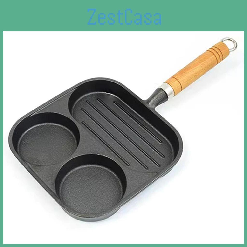 Nonstick Grill Pan 3 Square Section Versatile Breakfast Skillet Divided Egg Frying Pan For Stove