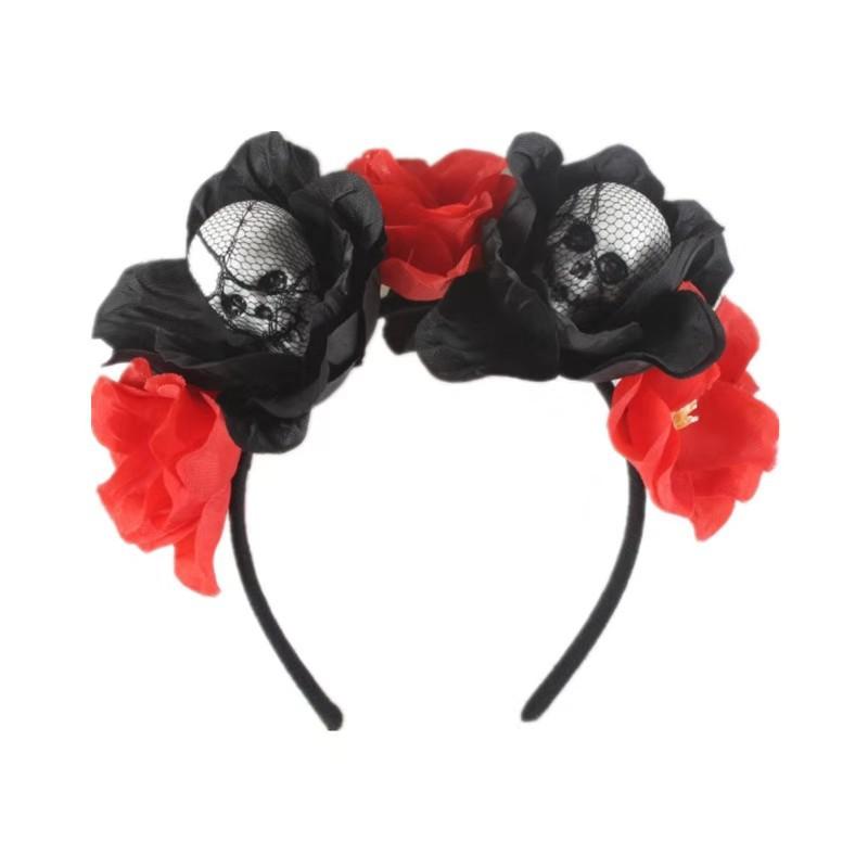 Simulated Flower Button Halloween Headband Holiday Party Foam Skull Horror Headdress