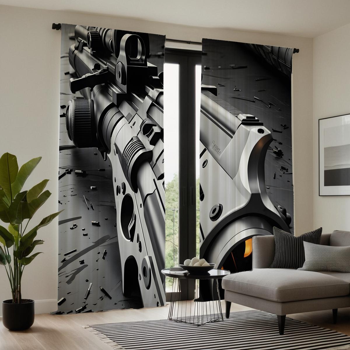 

2 шт. HD имитация окна механический пистолет декоративная занавеска серая цифровая печатная занавеска украшение дома стиль украшение liv W52H63inchW132H160cm