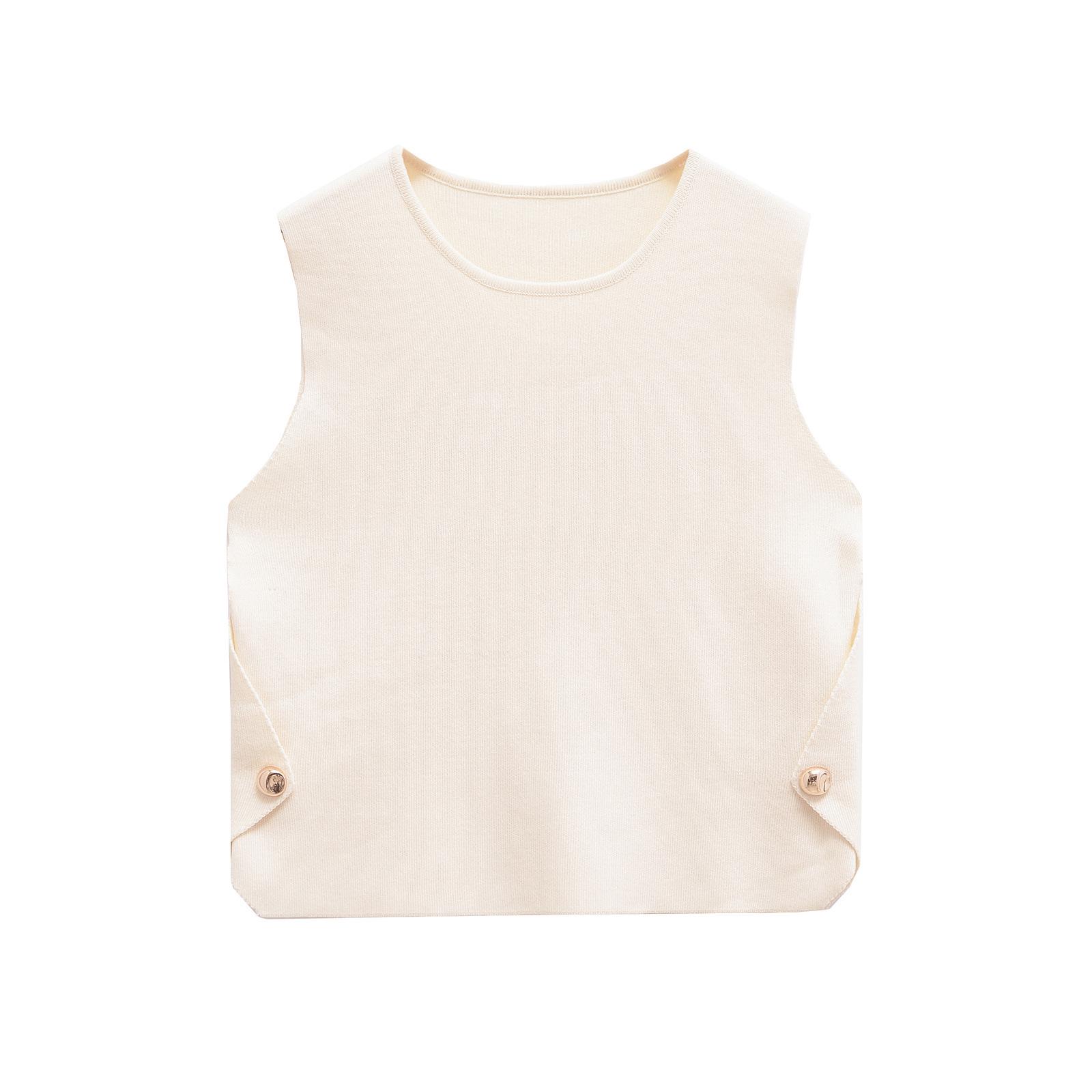 

Европейский и американский сексуальный нишевый дизайн, вязаный жилет без рукавов на пуговицах для женщин - Коллекция Зима 2024 Small слоновая кость