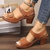 Leather Platform Women's Shoes - New Style High-heeled Peep-toe Flip-flops