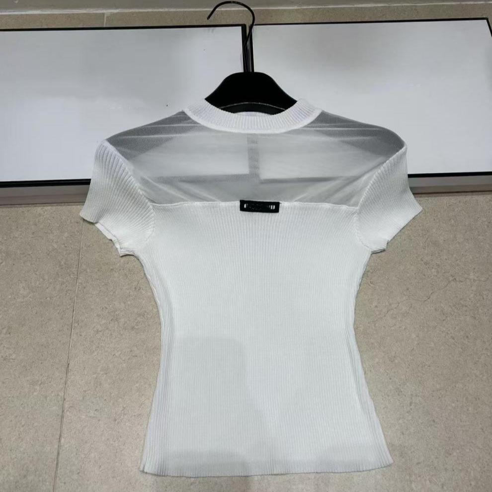 Summer 2026 Casual Sexy Knit Mesh Hollow Round Neck Short Sleeve Slim Fit Top