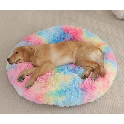 Fluffy Warm Round Pet Bed Soft Plush Puppy Sleeping Cushion Non-Slip Cozy Cat Mat for Couch Indoor Use Winter Fur Style