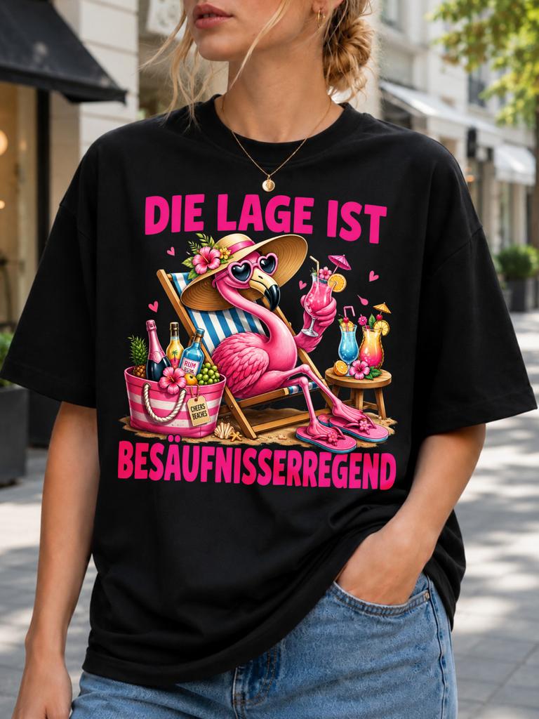 Die Lage Ist Besaufnisserregend Flamingo Bottles Cocktail And Hot Pink Text And Casual Graphic Unisex All TShirt