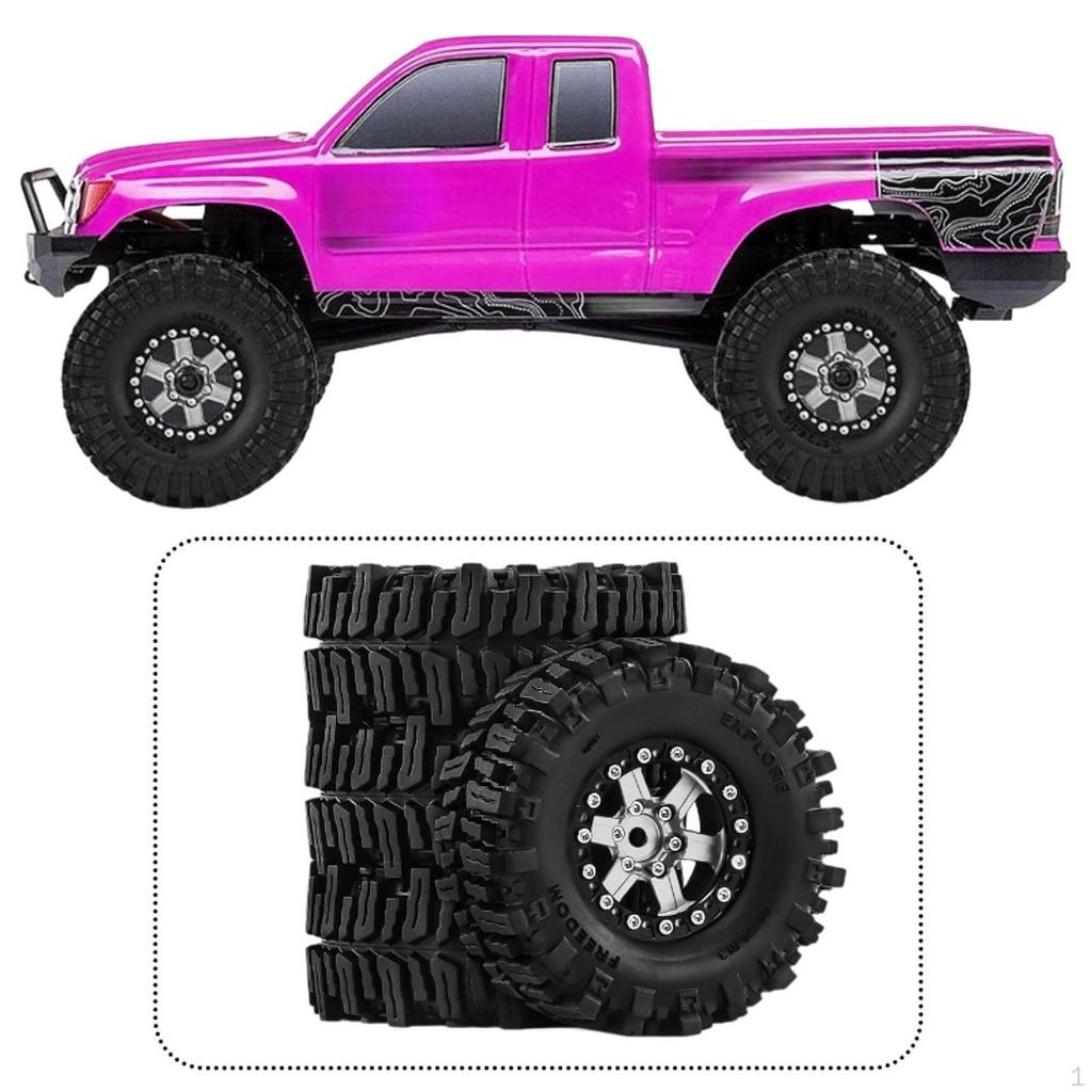 4 Pieces 1/18 1/24 RC Crawler Car Wheels and Tires Accessory Aluminum Alloy Easy to Install