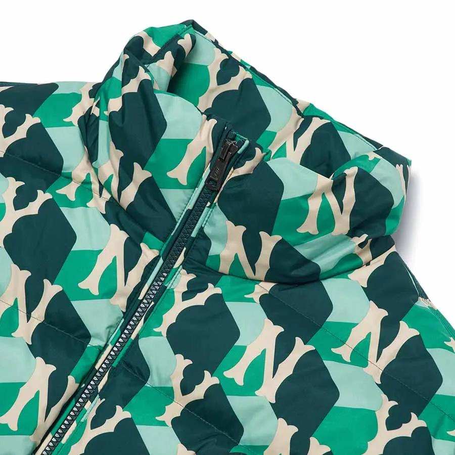 MLB Allover Logo Print Zip-Up Stand Collar Down Jacket Unisex Outerwear Green 3ADJM0626-50GND