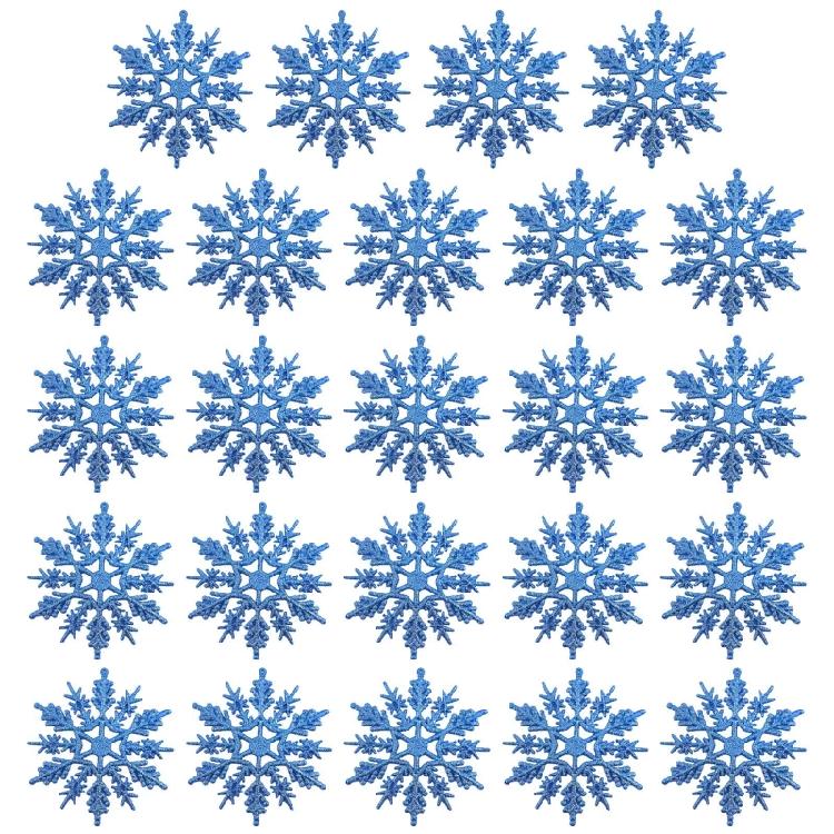

Christmas Snowflake Pendant 24pcs/set Glitter Plastic Tree Window Wall Decor світло-синій колір