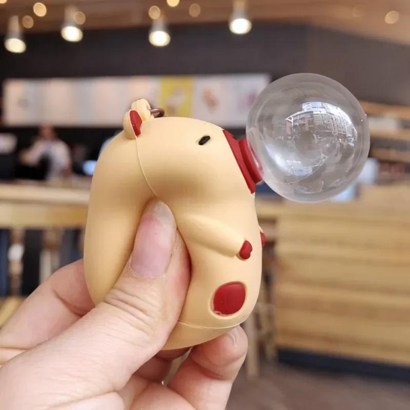 Capybara Doll Pinch Music Keychain Toys Squeeze Spit Bubble Decompression Toy Children's Schoolbag Doll Pendant Decoration