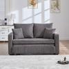 Multifunctional Fabric Sofa, Pull-Out Folding Sofa, With Storage Pockets On Armrests, USB Charging Function And Drink Holders (Grey Chenille Fabric)