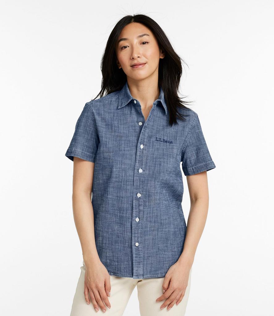 LL Bean Comfort Stretch Chambray Short Japan Size Dark Indigo 1000277558 Women's Shirt, Sleeve, Fit, Small, Blue,