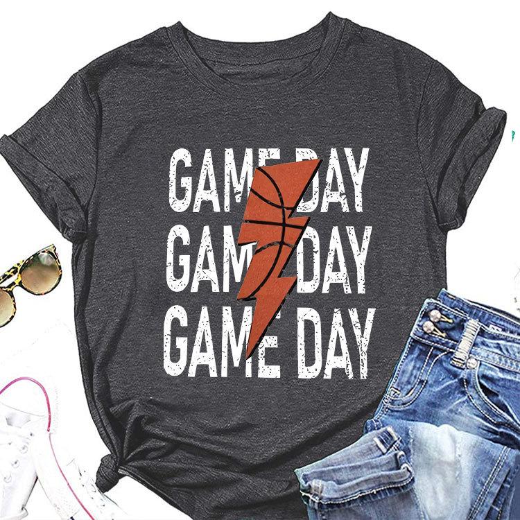 Summer new game day basketball flash print short sleeve Tshirt loose casual crewneck top