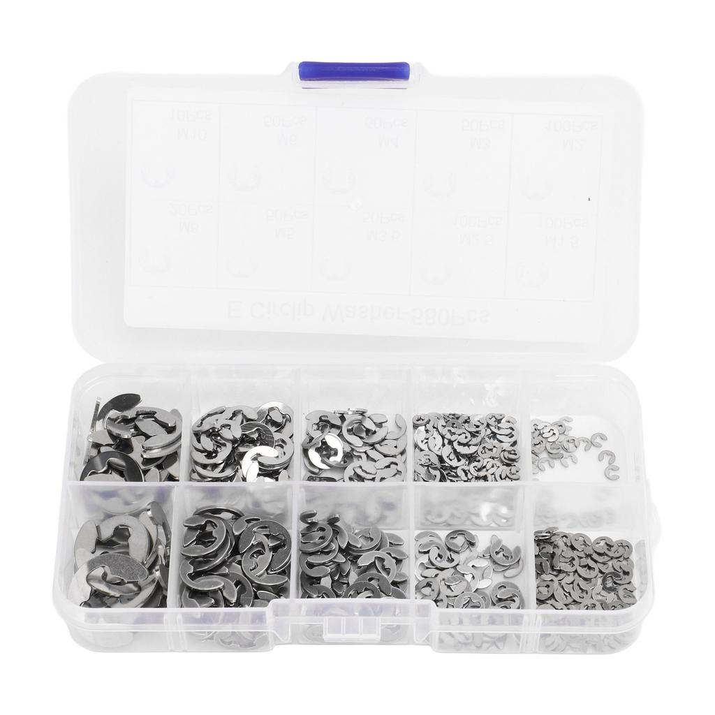 580Pcs E Circlip Washer Set with Storage Box Stainless Steel Firm Fixing E Type Retaining Washer