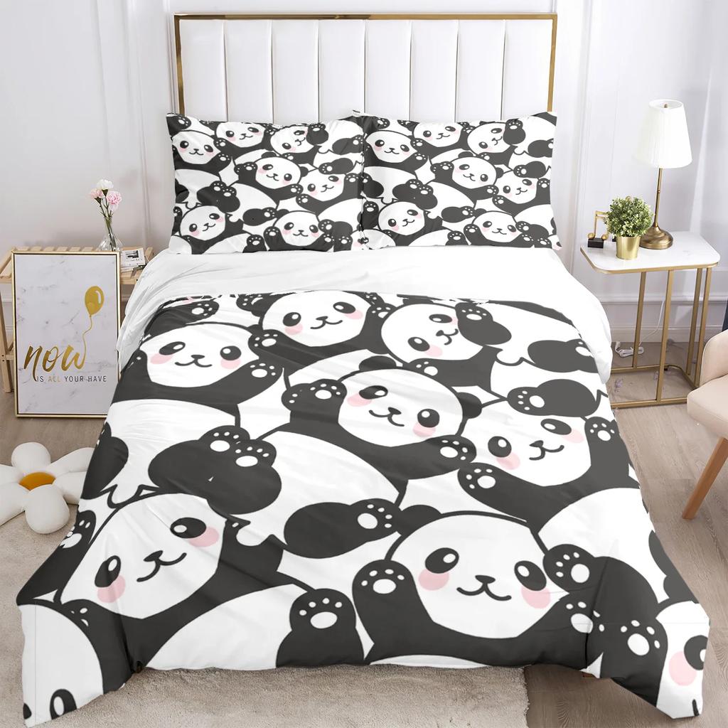 Cute Panda HD Print Polyester Bedding Set,Kids or Adults for Beds Quilt Cover Pillowcase Bedding Set,girl King Size Bedding Set