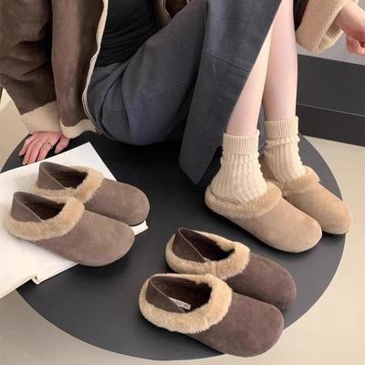 Women's Fleece Autumn and Winter New Retro Half-drag Flat Lazy Cotton Shoes