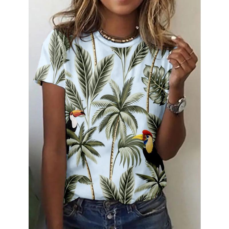 

Light Blue Tropical Women s Tee - Toucan & Palm Leaf Graphic, Exotic Jungle Print Design for Casual Daily Wear 5XL