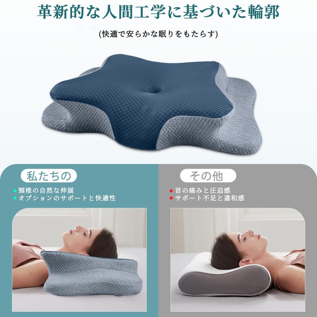 CHxxy Pillow Relieves Neck Ergonomic Side Sleeper Low or Removable Better For Blue Gray Pain, Pillow, High, Cover, Breathability, Adults, &
