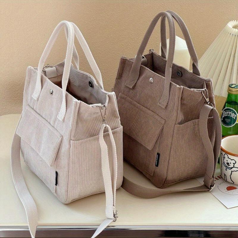 Large Capacity Corduroy Tote Bags for Work Commuting Carrying Bag College Style Student Outfit Book Shoulder Bag Shopping Bag