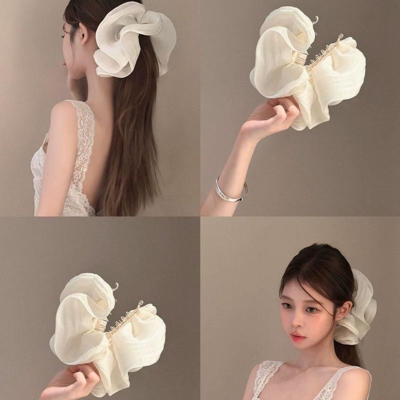 Soft Pleated Chiffon Flower Banana Hair Clips Anti Slip Holder Elegant Hair Clamp Women Daily Wedding Party Hair Accessories