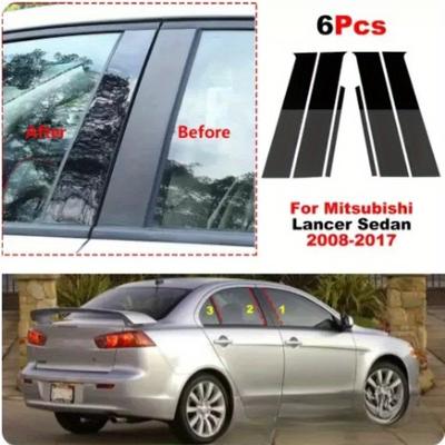 Lesklé černé sloupky okenní lišty Pasují na Mitsubishi Lancer Sedan 2008-2017 pro Fortis 2008-2017 Panel lišty bočních dveří Samolepka Kryt Dekorace