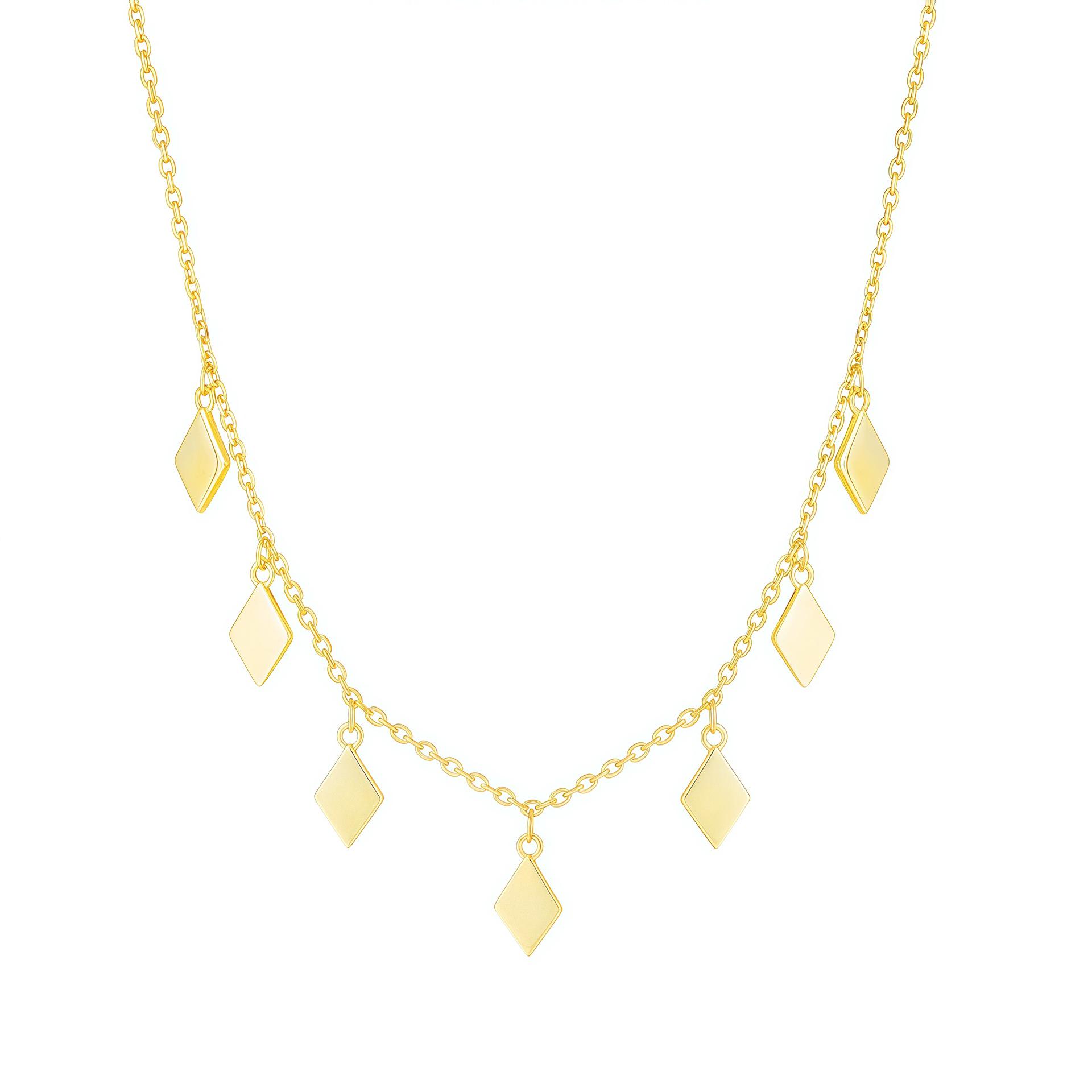 

Minimalist Geometric Rhombus Gold Pendant Necklace - Fashionable Women s Clavicle Chain Jewelry. Copper Plated 18K Gold