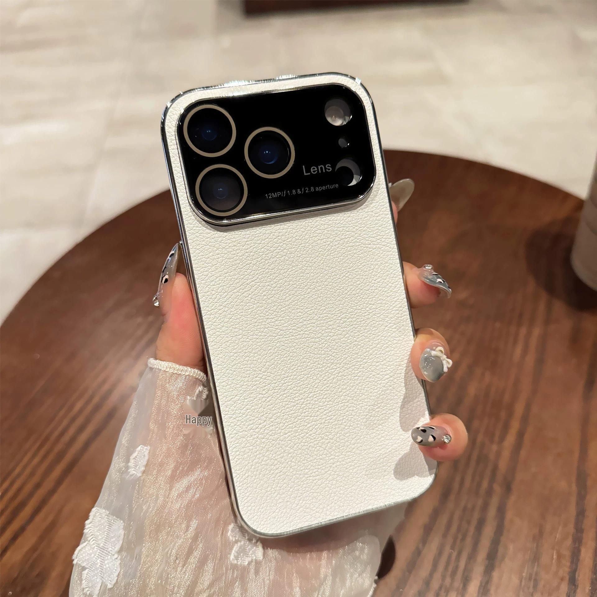 

Orange Leather Textured Phone Case for Apple 17 Pro Max with High-End Lens Protection iPhone 15