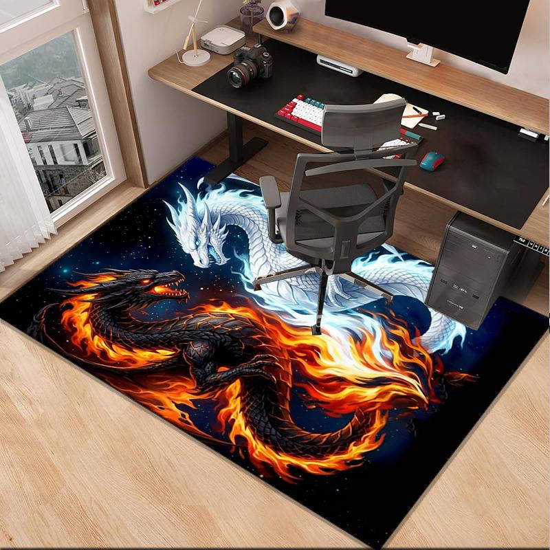 Yin Yang Dragons Office Rug Chair Mat, Game Carpet, Suitable for Front Door, Bedroom, Living Room, Desk, Holiday Gift