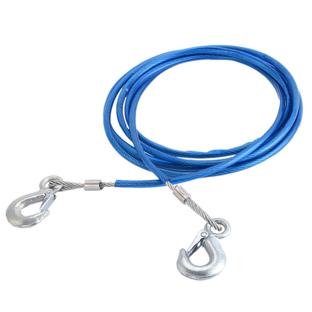Heavy Duty Towing Rope 4m 5 Tons Wire Rope Safety Hook Steel Rope Emergency Towing Car