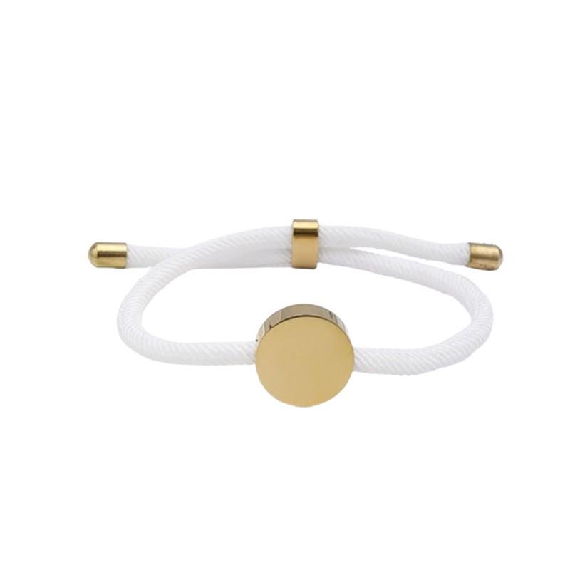 Adjustable Handmade Braided Bracelet With Engravable Round Charm Titanium Steel Unisex Couple Jewelry