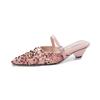 High Heels Women's Summer New Bag Head Sequins Pointed One-word Buckle Sandals Thick Heel Outer Slippers
