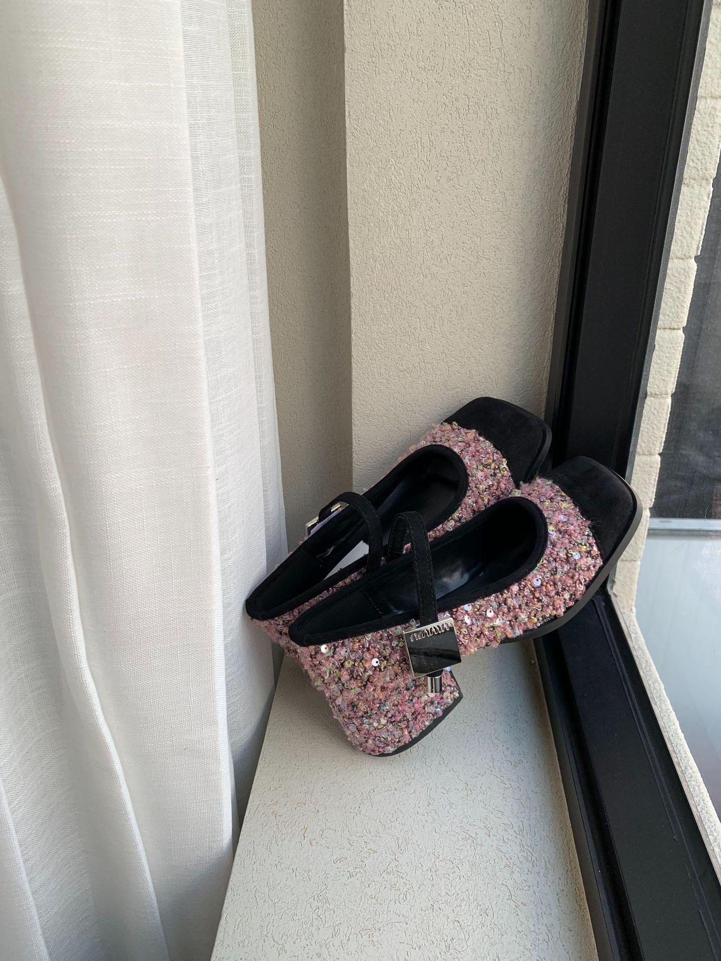 Pumps French Style Block Heelmary Jane Shoeswomen S Spring Vintage Color Block Square Toeone-Buckle Small Leather Shoes 35