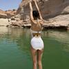 Women's Sexy White Halter Cutout Backless One-Piece Swimsuit for Beach Vacation