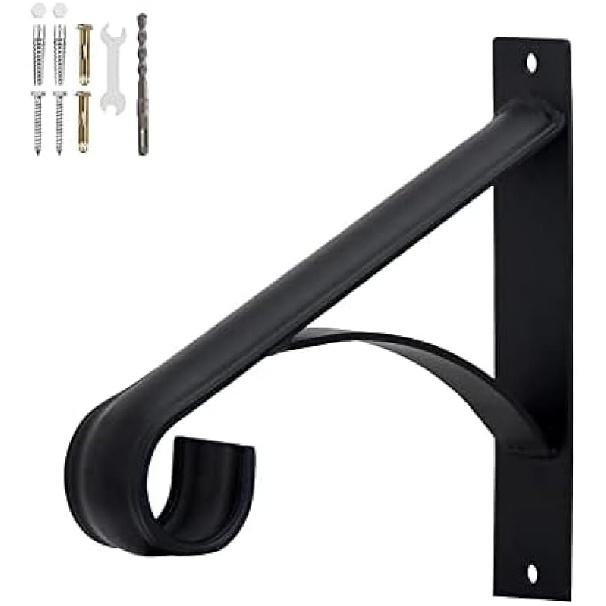 Grab Bars for Elderly, Wrought Iron Hand Rails Wall Mounted, 2 Step Handrail for Outdoor Steps, Black