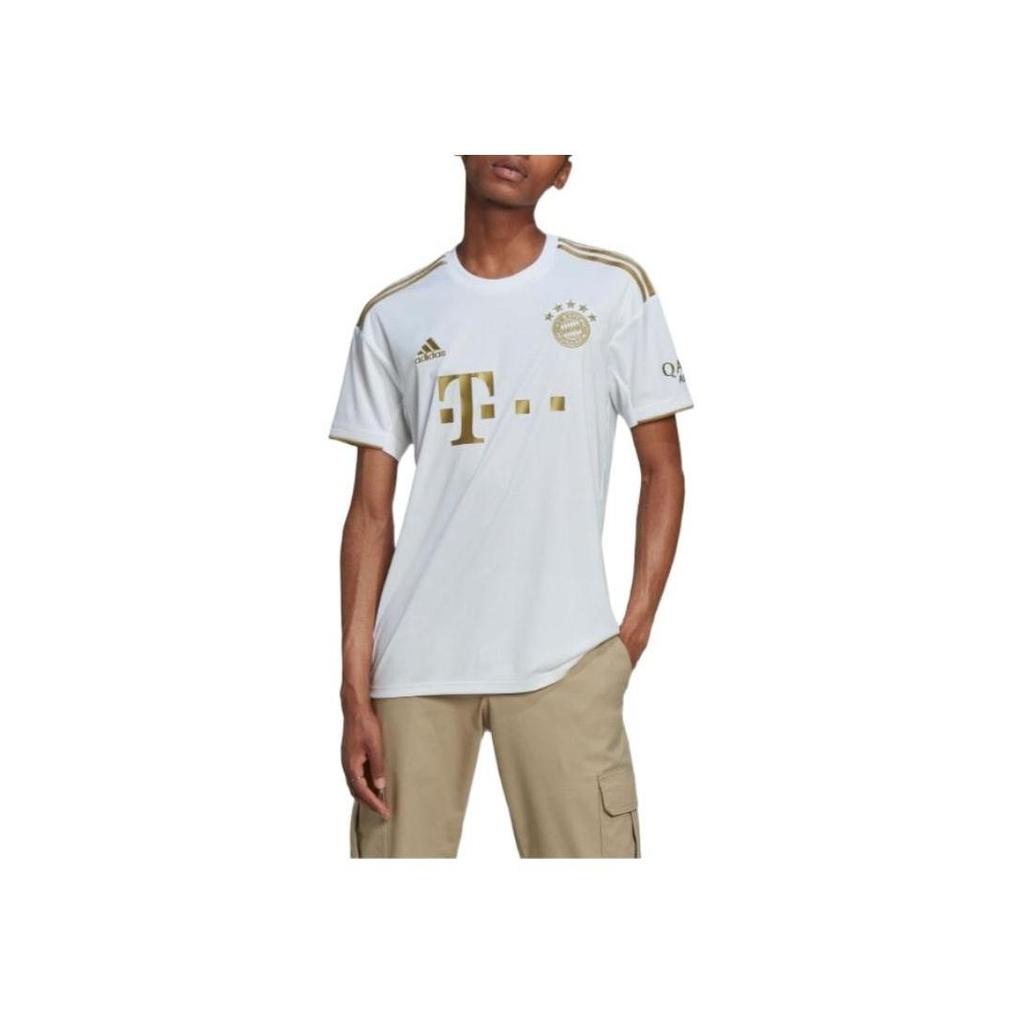 Adidas 22/23 FC Bayern Munich Away Jersey, Men's AEROREADY Crew Neck Football Shirt White Gold HI3886