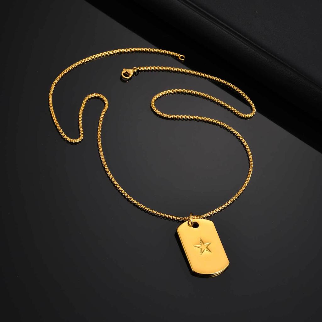 Vnox 60cm Stylish Dog Tag Pendant Neckalce for Men, Stainless Steel Geometric Box Chain Necklace, Birthday Graduate Father Gift