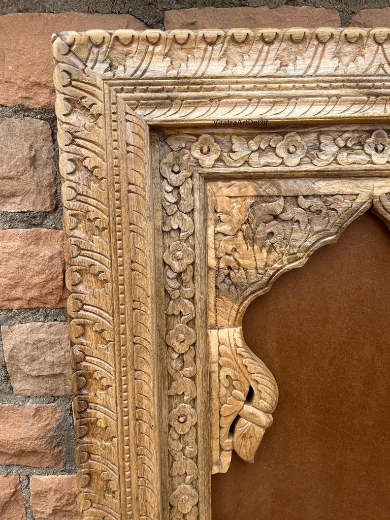 Hand-Carved Wooden Arch Wall Frame  Indian Window Frame Mirrro, Ornate Floral Carving, Bedroom Style Wall Art | Style Home Decor Furniture