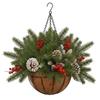 Weihnachts-Hängekorb Blumentopf Baum Halbkreisförmig Pilz Rattan Kiefernadeln Rote Früchte Band Dekorative Weihnachtsdekorationen