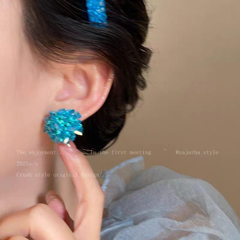 Handmade 2025 Refreshing Blue Beaded Stud Earrings - Unique High-End Vacation Style Design