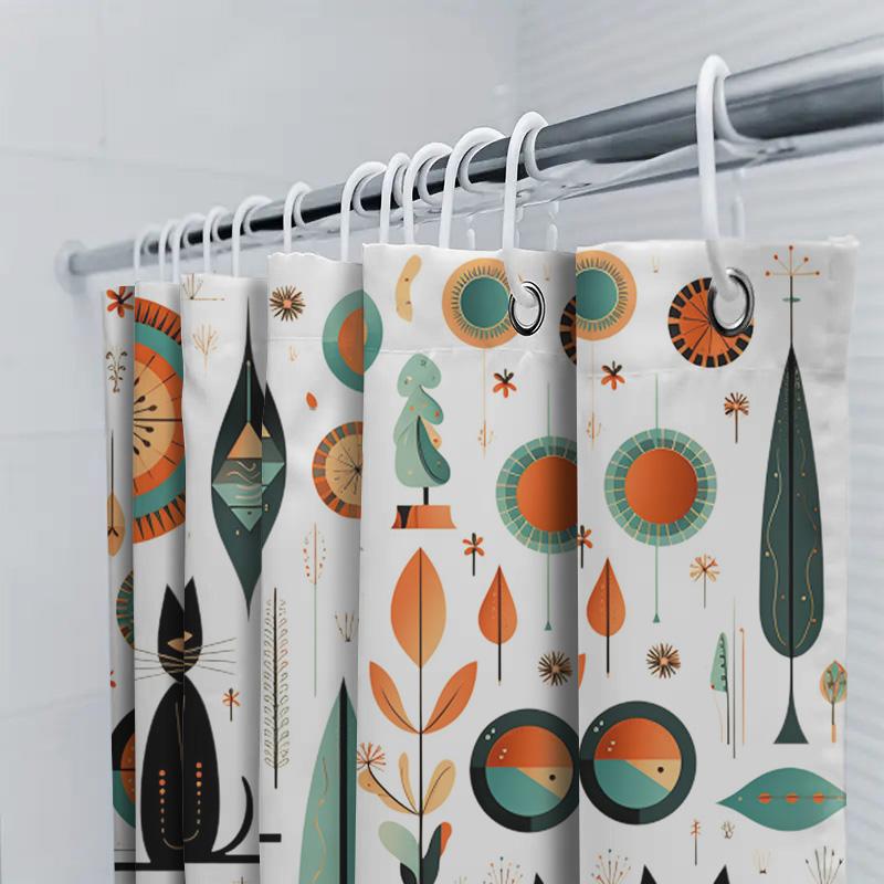 Retro Cat Pattern Shower Curtain Unique Bathroom Decor For Home Decoration Black Cats Print Fabric Bath Shower Curtain Waterproo